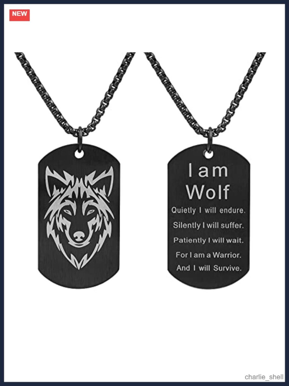 Wolf Dog Tag Necklace Stainless Steel Norse Fenrir Pendant 27in
